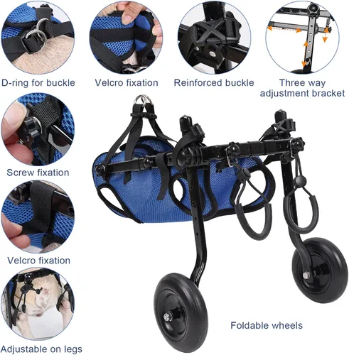 Vista 3 de Silla de ruedas ajustable para perro, scooter ligero para patas traseras, perros con un máximo de 22 libras, silla de ruedas para perros