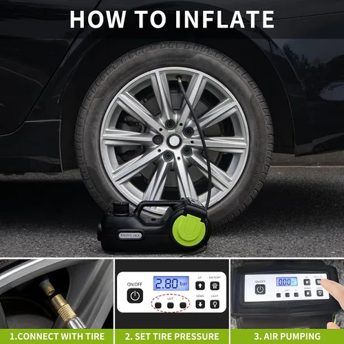 Vista 3 de ActDoer - Kit de gato eléctrico para auto de 5 toneladas, 12 V, hidráulico (rango de elevación: 15.5-53 cm) con llave de impacto e inflador