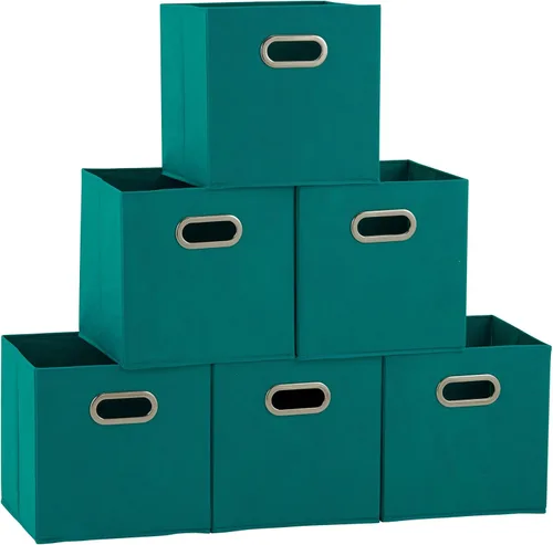 Vista 19 de Household Essentials Cubos de Almacenamiento de Tela Plegables Paquete de 6 – 11x11x11 Contenedores No Tejidos Apilables con Lados de Cartón