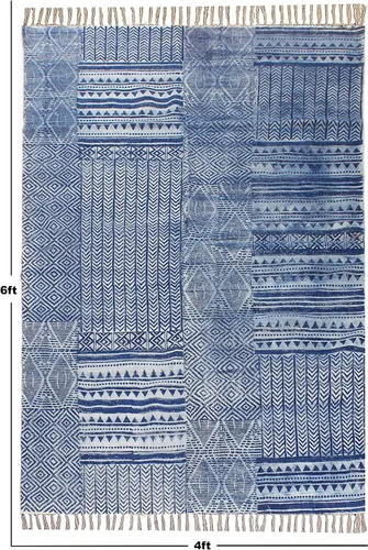 Vista 3 de Colección - Alfombra rectangular de 2 x 3 pies, color azul, de algodón, dhurrie, abstracta, Kilim para interiores y exteriores, alfombra de tejido