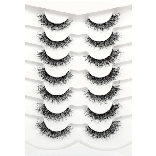 Vista 33 de Pooplunch - Pestañas postizas estilo ojo de gato, extensión de volumen 8D natural, finas, cortas, de visón sintético, tiras de pestañas postizas