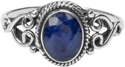 Vista 2 de Avicrafts Anillo de Piedra de Zafiro Azul Plata de Ley 925 Anillo Declarativo Para Mujeres Hecho a Mano Piedra Preciosa Joyería de Navidad Regalo
