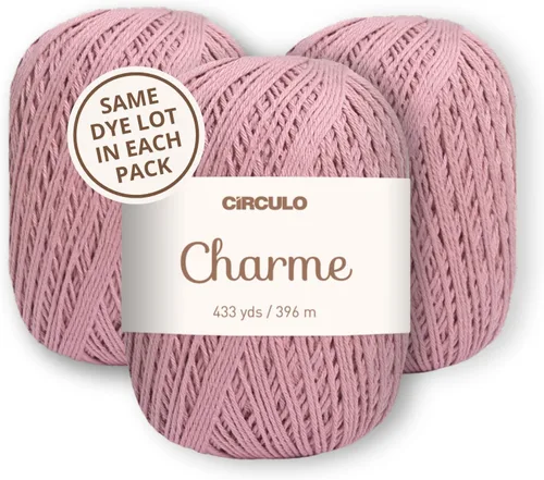 Vista 37 de CIRCULO Charme - Paquete de hilo para tejer y ganchillo, 3 bolas de 100% algodón virgen brasileño mercerizado, peso deportivo suave, color 2012