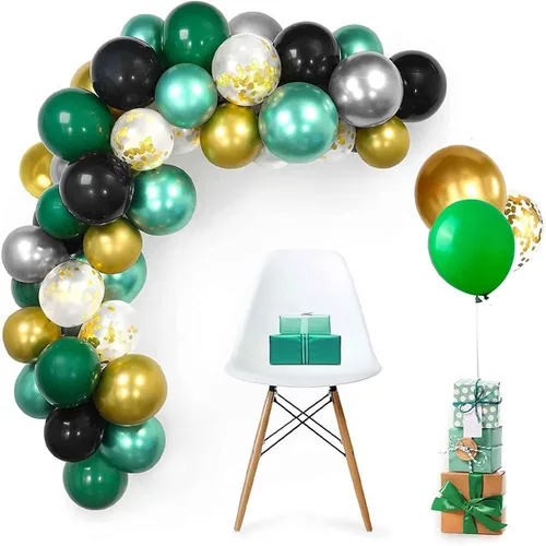 Vista 3 de We Moment Globos negros de 12 pulgadas color verde oscuro y dorado metálico cromado con globos de confeti, para baby shower, decoración de fiesta