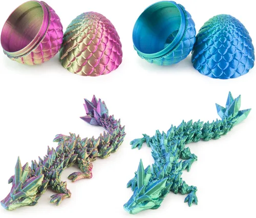 Vista 7 de Dxldfks Dragón impreso en 3D con huevo, pequeños huevos de dragón de cristal articulados para cestas de Pascua, decoración del hogar y la oficina