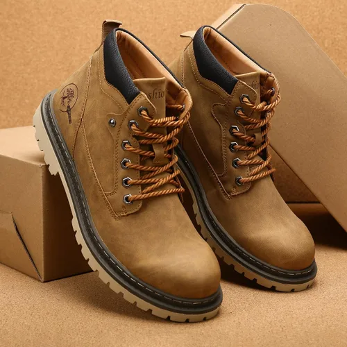 Vista 2 de Shaire Botas Chukka de cuero para hombre Botines con cordones para hombre Botas cómodas casuales