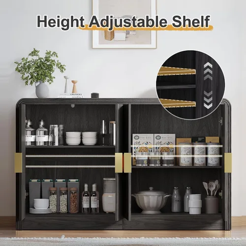 Vista 6 de Decofy 55" Buffet Sideboard Cabinet, Modern Mid Century Console Cabinet with Adjustable Shelves & Wavy Grain Doors for Kitchen Cabinets, Living