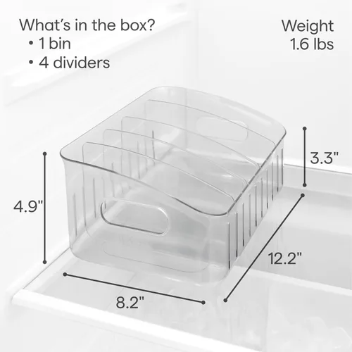 Vista 4 de YouCopia FreezeUp - Contenedor para congelador de 12 pulgadas, organizador de refrigerador sin BPA con divisores ajustables y asa para alimentos