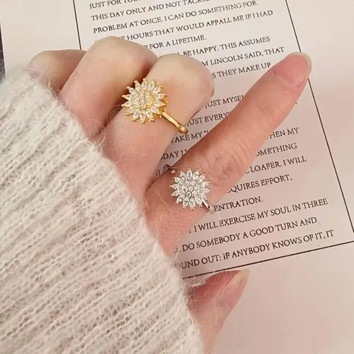 Vista 34 de Sunflower Ring Spinning Fidget Rings for Anxiety Open Adjustable Spinner Sun Ring Creative Relieving Stress Rotating Jewelry