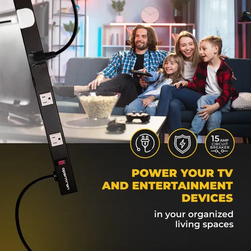 Vista 7 de OT3093 - Cable de alimentación de 9 tomacorrientes de 3 pies de 3 pies, protector de sobretensiones de metal resistente con piezas de montaje, tapas