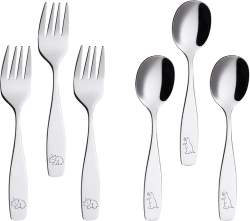 Vista 13 de ANNOVA Juego de cubiertos seguros para niños de acero inoxidable, tenedores para niños, cucharadas para niños, utensilios de metal para lonchera