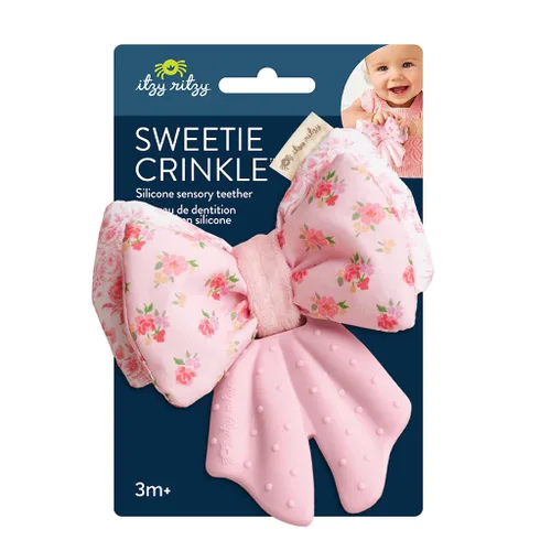 Vista 7 de Itzy Ritzy Juguete Mordedor Crinkle – El juguete de dentición con lazo incluye silicona, terciopelo y material crinkle; cuenta con múltiples