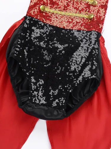 Vista 5 de Yartina Mameluco de lentejuelas con borlas para niñas de Ringmaster Circus para Halloween, fiesta de cumpleaños