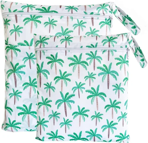 Vista 9 de Bolsa para pañales de tela, 2 bolsas impermeables y reutilizables con bolsillos con cremallera, lavable, reutilizable para viajes, playa, piscina