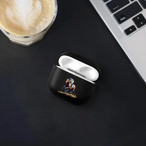 Vista 6 de Horse Racing - Funda suave compatible con AirPods 4 con hebilla colgante de carga LED visible