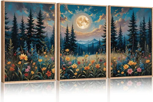 Vista 38 de Arte de Pared de Lienzo Enmarcado con Grandes Pinceladas Abstractas, Decoración de Pared Azul Marino Neutro, Pintura de Pared Moderna en Tonos