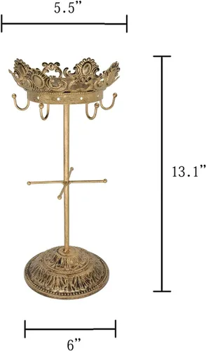 Vista 4 de Organizador de joyas de metal, soporte de exhibición de pulsera de árbol con soporte para clip para el cabello con árbol organizador (bronce)