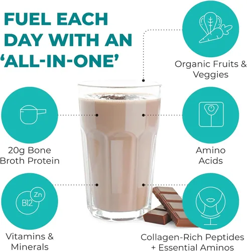 Vista 5 de Batido todo en uno inspirado en el paleo de chocolate – Reignite Wellness by JJ Virgin – Proteína en polvo de caldo de hueso – Batido de proteína