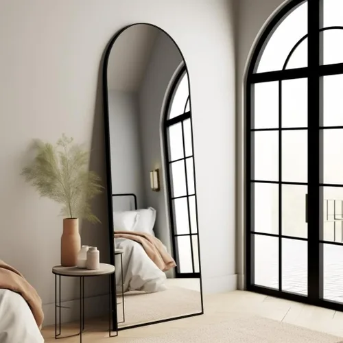 Vista 5 de BEVERDY Espejo arqueado de longitud completa - Espejo de pie de 18"x58" con soporte o montaje en pared para dormitorio y sala de estar - Negro