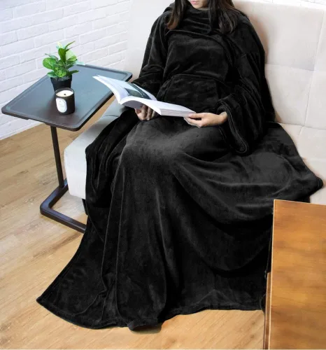 Vista 9 de PAVILIA Manta con Mangas para Adultos Mujeres Hombres, Manta Suave y Cálida Usable de Vellón Envolvente Tipo Throw, Manta Bata Regalo
