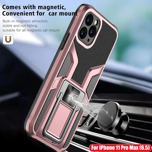 Vista 5 de Funda compatible con iPhone 11 Pro Max resistente de grado militar a prueba de golpes, doble protección (TPU+PC), funda magnética sólida y duradera