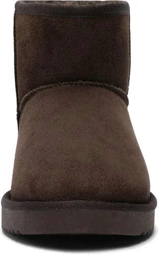 Vista 4 de DREAM PAIRS Botas de nieve clásicas de invierno para mujer, color marrón, marrón, gris, con forro de piel sintética