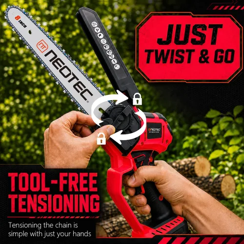 Vista 5 de Mini motosierra inalámbrica de 6 y 8 pulgadas compatible con batería Rojo