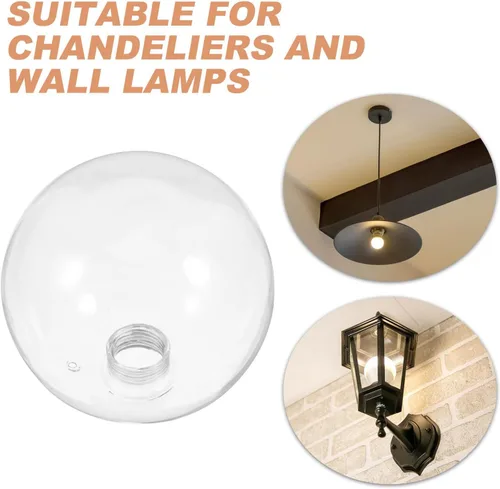 Vista 8 de jojofuny Pantalla de lámpara de globo de vidrio de 3.93 pulgadas de diámetro, cubierta de luz de repuesto transparente para accesorios de pared