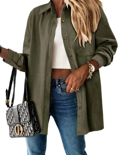 Vista 3 de Magritta Camisas de manga larga con cuello en V y botones para mujer, blusas de gran tamaño con bolsillos