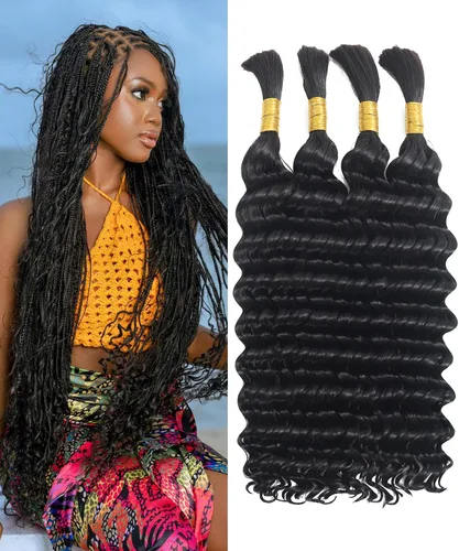 Vista 8 de Cabello humano a granel para trenzar, paquetes de cabello humano rizado 12A para mujeres negras, 16 pulgadas, onda profunda, sin trama, trenzas