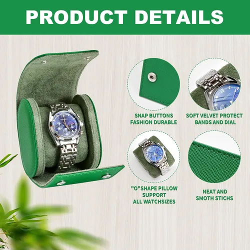 Vista 2 de ROSELLE Funda para reloj para hombres y mujeres con forro de gamuza, estuche de viaje para reloj, organizador de almacenamiento y exhibición