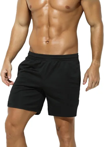 Vista 4 de TADUANO Pantalones cortos de jersey para hombre, para correr, gimnasio, entrenamiento, fútbol, 5 pulgadas, por encima de la rodilla, con bolsillo