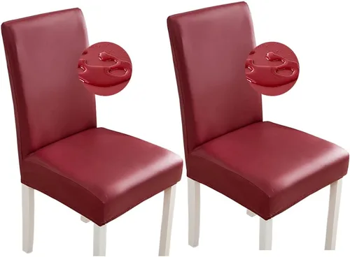 Vista 11 de Shukii Fundas elásticas para sillas de comedor, impermeables, de piel sintética, fundas protectoras universales para sillas de comedor, cocina Beige