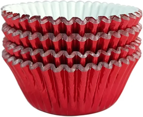 Vista 16 de Forros para cupcakes de papel de aluminio negro, 100 tazas de papel metálico para hornear para fiestas de cumpleaños, bodas o baby showers