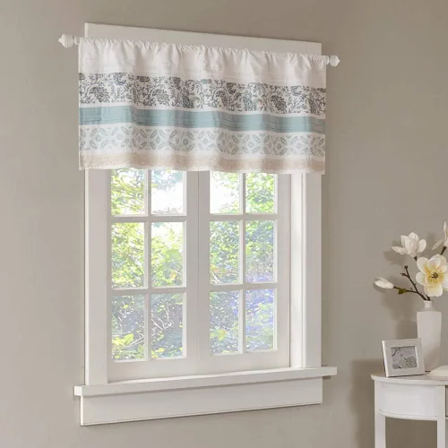 Vista 2 de Madison Park Dawn - Cenefa de ventana azul estampada, cenefas florales de algodón con bolsillo para barra, 50 x 18 pulgadas, verde azulado