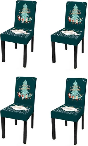 Vista 28 de XMNTG Juego de 6 fundas para sillas de Navidad, con estampado de ciervos, decoración de Navidad, fundas extraíbles para sillas antideslizantes Negro