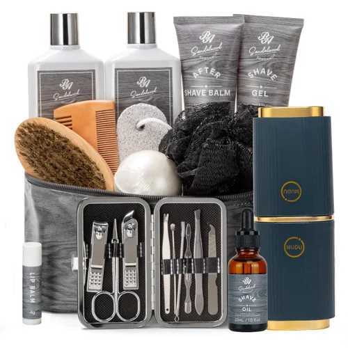 Vista 26 de Juego de 21 cestas de regalo de sándalo para el baño y el cuidado del cuerpo para hombres, regalos del día del padre para papá, juego de regalo
