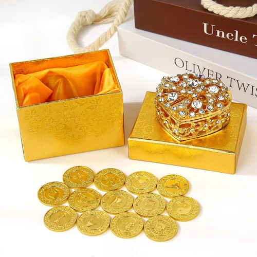 Vista 2 de TINGKU 13 palabras españolas Las Arras para Boda Católica, juego de monedas de unidad de boda con caja en forma de corazón, accesorios Bodas