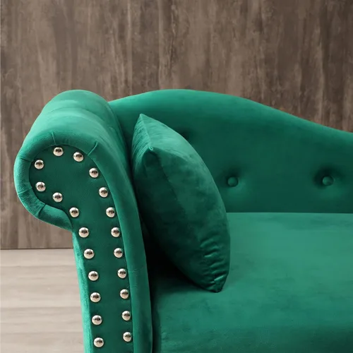 Vista 4 de LUCKHAO Chaise Lounge para interiores, sillón de terciopelo para dormitorio con almacenamiento y almohada, moderno y tapizado con brazo enrollado