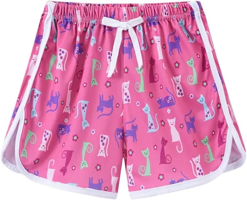 Vista 2 de Paquete de 3 pantalones cortos deportivos para niñas, pantalones cortos de entrenamiento para correr, con delfín, gimnasio, con lazo, 3-10 años