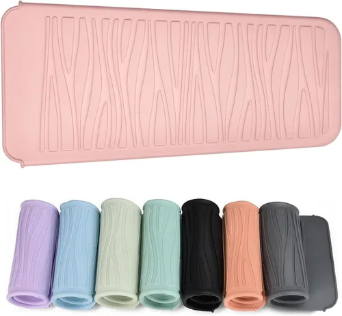 Vista 27 de Alfombrilla de silicona resistente al calor con bolsa para herramientas de peinado del cabello, 1 unidad, gris, silicona, plana, cabello seco, 11 x