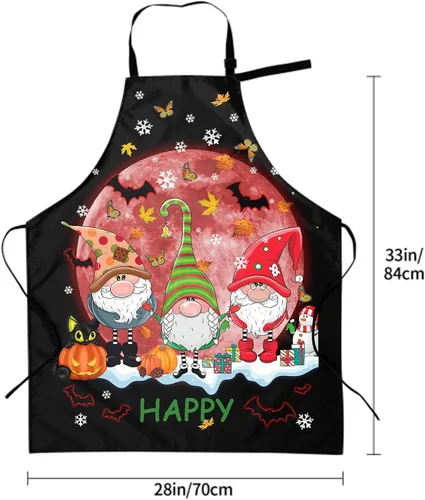 Vista 2 de Delantales de gnomos de Navidad de Acción de Gracias de Halloween, delantal de gnomos de Feliz Hallothank