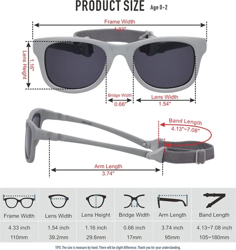 Vista 6 de COCOSAND Gafas de sol para niños pequeños con correa polarizada, lentes de ojo cuadrado para bebés y niñas de 0 a 24 meses