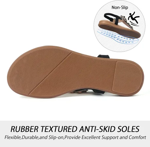 Vista 4 de iCKER Sandalias planas de verano elegantes con diamantes de imitación para mujer, sandalias cómodas