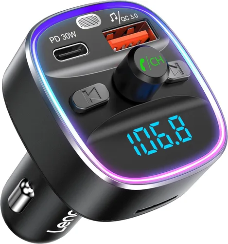Vista 9 de LENCENT Transmisor FM, transmisor FM Bluetooth, adaptador de radio inalámbrico, kit de coche con carga USB dual, receptor de audio, cargador