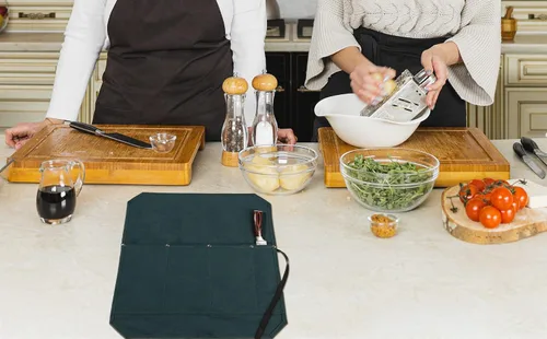 Vista 7 de Denifiter Bolsa enrollable para cuchillos de chef, duradera funda para cuchillos de lona encerada de 16 onzas con 4 ranuras, bolsa profesional