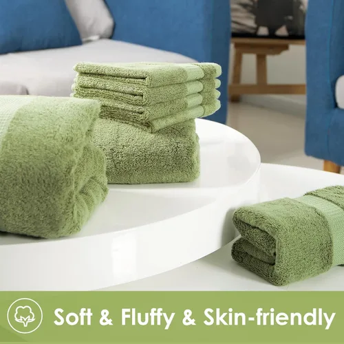 Vista 6 de Juego de toallas de baño de 3 piezas para cara y cuerpo, piel sensible, juego de toallas de lujo verde pino para adultos, estudiantes, niños