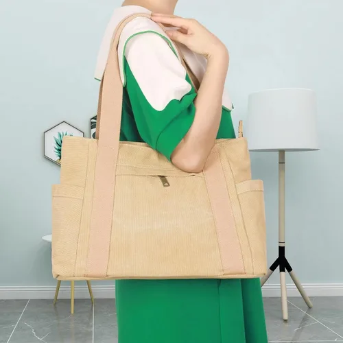 Vista 8 de Bolso de mano, bolso de hombro Mulititi, bolsillos de lona, bolso de vacaciones con cremallera, bolso de trabajo, regalos para mujer