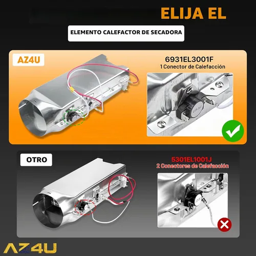 Vista 3 de AZ4U Conjunto de elemento calefactor de secadora sustituye a LG DLE3777E DLE4970W DLE5955W DLE2350W DLEX2650W DLE4801W DLEX2655V DLE3170W DLE2250W