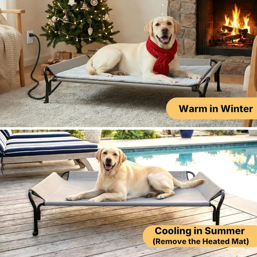 Vista 3 de Veehoo Cama elevada para DOD con alfombrilla térmica de felpa, cama elevada para perros con almohadillas térmicas impermeables para gatos y perros